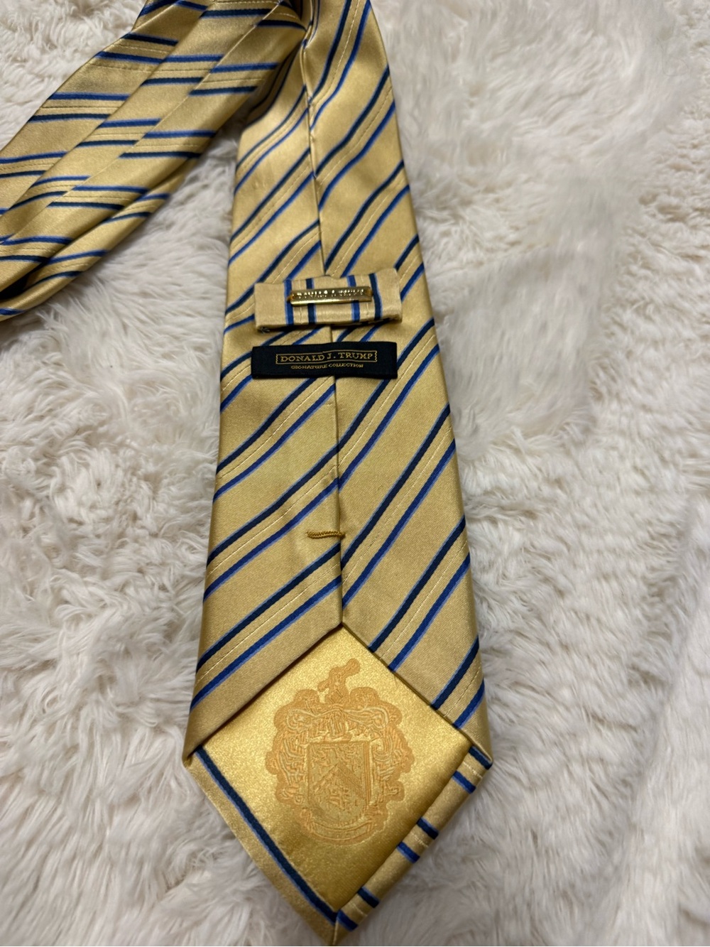 Donald Trump signature collection striped gold and blue mens neck tie